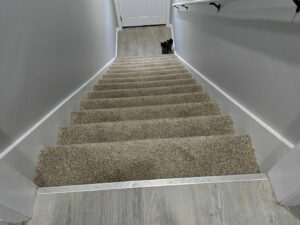New carpet stair installation completed by E & A Construction LLC in a remodeled Indiana home